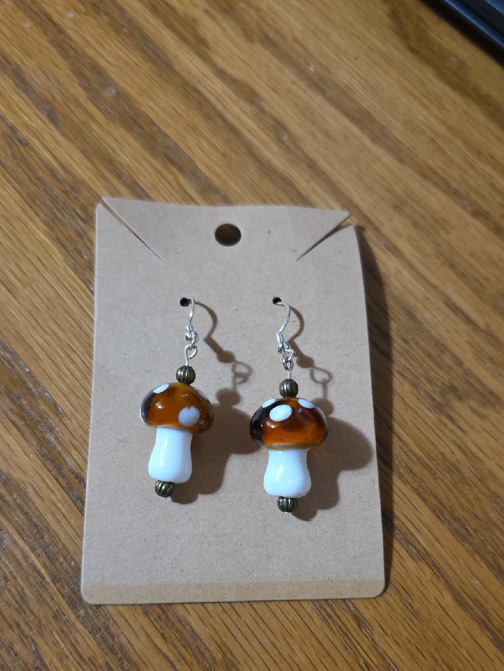 Mushroom Drop Earrings in Brown and White .925 Posts